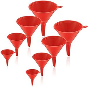 Juego de Embudos de Plástico 8 Piezas, Embudos de Filtro de Boca Ancha Reutilizable para Cocina/Laboratorio/Líquidos/Aceite/Polvo/Botellas/Mermeladas/Embudos de Latas - Rojo