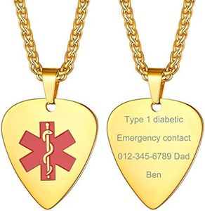 Supcare Medic Alert Necklace Engraved Necklace for Men Customize Mens Necklace Gold Medical Id Tags