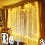 Curtain Lights, 2 Pack Fairy Lights for Bedroom, 300 LEDs Twinkle Lights Indoor 8 Modes USB Powered, String Lights Remote & Timer for Indoor Wedding Xmas Party Christmas Decor