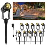 GLOBELIT Garden Spike Lights 10-Pack, 3000k Warm White 27V Low Voltage Garden Lights, 3W IP65 Waterproof Garden Lights Mains Powered for House, Backyard, Walkway, Fence(10-in-1)