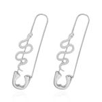 Safety Pin Earrings for Women 14K Gold Snake Earrings Safety Pin Hoop Earrings for Teen Girls Paper Clip Earrings For Men (Silver Safety Pin Earrings)