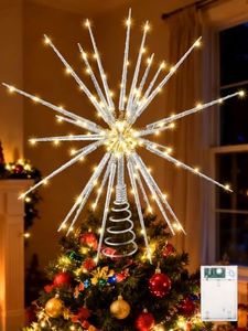 Meonum LED Starburst Christmas Tree Topper with Timer, Silver, 16inch