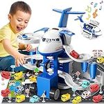 Kids Airplane Toys Race Track Car Toys for 3 4 5 6 7 Boys - Transport Plane Adventure Car Toys for Toddler Age 2-6 with 12 City Cars, Garage Parking Lot Playmat, Birthday Gift for Boys & Girls