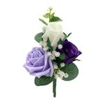 Artificial Wedding Flowers Hand-made by Petals Polly, SILK ROSE CORSAGE/BUTTONHOLE IN PURPLE, LILAC & IVORY