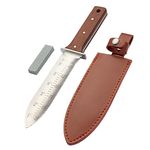 FEITA Hori Hori Garden Knife with Leather Sheath and Sharpening Stone, 7.1 Inches Stainless Steel Blade, Serrated Side Garden Soil Knife Tools for Gardening, Weeding, Planting, Digging (Wenge)
