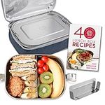 Country Trading Co. Bento Lunch Box and Insulated Lunch Bag | Stainless Steel | Leak Proof Lid | Large Heavy Duty Container | Removable Divider | Lunch Box Ideas Recipe Book