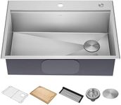 KRAUS KWT310-30 Kore Workstation 30-inch Drop-in 16 Gauge Single Bowl Stainless Steel Kitchen Sink with Integrated Ledge and Accessories (Pack of 5)