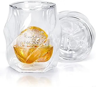 JAMES BENTLEY Glass JB Whiskey Glass – Elevate your Drinking Experience with our Whiskey Set of 2 Hand Blown, Double Wall Glass Tumbler (6oz) with 2X Ice Ball Mold - Whiskey Glasses for Men