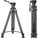 INNOREL VF80 Video Tripod System Tripod & Fluid Video Head Kit 188cm Professional Heavy Duty Aluminum Twin Tube Tripod with F60 Fluid Head Mid-Level Spreader Max Load 12KG DSLR Camcorder(VF80+F80)