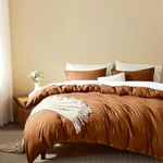 SunStyle Home Queen Size Duvet Cover Set with Buttons Closure-Umber Washed 100% Microfiber,3 Pieces Solid Color Ultra Soft Skin-Friendly Comforter Cover Set,(1 Duvet Cover +2 Pillowcases)