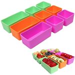 Set of 9: 6 Square and 3 Rectangular Silicone Lunch Box Dividers - Bento Box Dividers - Bento Box Accessories Inserts Organizers - Green Orange Purple