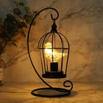 JHY DESIGN Birdcage Style Decorative Table Lamp Battery Operated 31cm High Accent Cordless Lamp Battery Lamp with Warm Fairy Lights Bird Bulb for Living Room Bedroom Kitchen Wedding(Black)