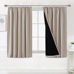 BellaHills 100% Blackout Curtains for Bedroom Thermal Insulated Curtains & Drapes Blackout Curtains Pencil Pleat Curtains for Living Room with Black Liner 2 Panels, 66 x 54 Inch, Natural Sand