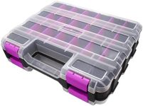 Tools Organizer Box Small Parts Storage Box 50-Compartment Double Side Hardware Organizers with Removable Plastic Dividers for Screws, Nuts, Nails, Bolts (Purple)