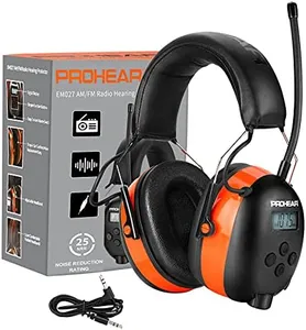 PROHEAR 027 AM FM Radio Headphones with Digital Display, 25dB NRR, Safety Ear Protection Earmuffs for Mowing, Snowblowing, Construction, Work Shops - Orange