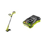 Ryobi OLT1832 18V ONE+ Cordless Grass Trimmer, 25-30cm Path (Zero Tool), 18 V, Hyper Green & RC18150 18V ONE+ Cordless 5.0A Battery Charger