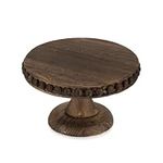 Hanobe Small Wood Cake Stand: Cupcake Display Riser 8 inch Dessert Pedestal Stand Distressed Rustic Round Cakes Holder Tray Vintage Beads Wooden Plate for Wedding Birthday Decor