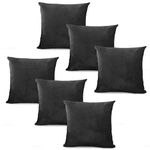 Hafaa Velvet Cushions with Covers Included Sets 12 (6 Black Cushion Covers, 6 Cushion Inserts 45cm x 45cm) Luxury Decorative Fluffy Square Throw Pillow Case Sofa Cushion with Invisible Zipper