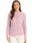 Allegra K Fall Winter Stand Collar Chiffon Blouse for Women's Long Sleeve Business Casual Work Shirt Pink XL