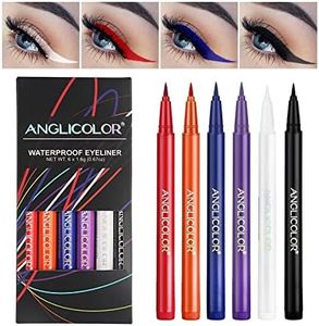Anglicolor Eyeliner coloré 6 couleurs, Jeu d'eye liner liquide mat, stylo eyeliner néon imperméable longue durée, très pigmenté, anti-bavure, traceurs colorés pour mariage et fête (6 couleurs)