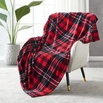 SOCHOW Plaid Flannel Fleece Throw Blanket 60 × 80 Inches, All Season Soft Warm Decorative Blanket for Bed Sofa Couch Car, Red/Grey