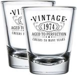 Vintage 1974 Printed 2pk 1.75oz Shot Glasses - 50th Birthday Gifts for Women Men - Cheers to 50 Years Old - 50th Decorations for her him - Best Engraved Whiskey Bourbon Gift Ideas - Mom Dad 2.0