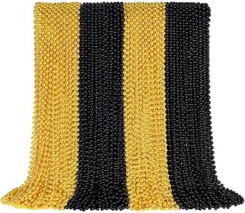 144 PCS Gold Black New Year Necklaces, New Year Eve Necklaces, 33'' Round Happy New Year Necklace Accessories, 2026 New Year Party Beads for New Year's Day, Halloween, Christmas, Carnival Party Favors