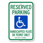 SmartSign 3M Engineer Grade Reflective Sign, Legend "Reserved Parking Handicap Plate or Permit Only" with Graphic, 18" high x 12" Wide, Blue/Green on White