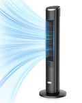 Ateroll Silent Tower Fan, Electric Cooling Fan, 90° Oscillating Bladeless Fan with Remote, 4 Speeds 3 Modes 12H Timer LED Display, Energy Efficient Standing Fan for Home Office, Black Fan
