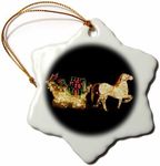 3dRose Red Green White Horse and Sleigh Lites Snowflake Ornament