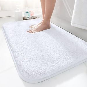 LUOJINYI Tapis de bain 50 x 80 cm, antidérapant, doux, absorbant l'eau, en microfibre, pour la salle de bain, lavable en machine, pour baignoire, douche et salle de bain, blanc