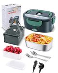 Andmenow 80W Faster Electric Lunch Box Update, Home Office Truck Car Food Warmer, Portable Food Heater with 304 Stainless Steel Container, Spoon & Fork and Carry Bag (GreyGreen)