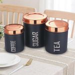 DARAZ Stainless Steel Airtight Kitchen Storage Container with Lid for Tea Coffee & Sugar, Dry Fruit Jars, Storage Box, Set of 3 - Black & Copper