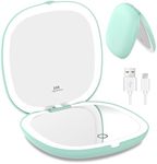 wobsion Travel Mirror with Light, Rechargeable 1x/10x Compact Magnifying Mirror, Dimmable Pocket Mirror,Handheld 2-Side Mirror with Light,4inch Travel Size,Portable for Handbag,Purse,Gift,Cyan