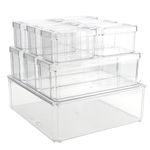 HAKZEON 10 Pack Clear Fridge Storage Containers with Lids, Stackable Fridge Storage Boxes with Drain Holes, Plastic Freezer Organisers Refrigerator Storage Bins Set for Kitchen, Pantry, Cabinet