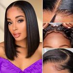 Bob Wigs for Women Human Hair, Wear and Go Glueless Wig Human Hair 180% Density Lace Front Wig Straight Bob Wig Real Hair Wigs for Black Women 4x4 HD Pre Cut Lace Wear Go Glueless Wig 12 Inch.