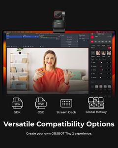 OBSBOT Tiny 2 4K PTZ Webcam – AI Tracking, Voice & Gesture Control, HDR, 60FPS