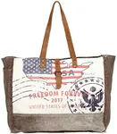 Myra Bag Partisan Upcycled Canvas & Cowhide Leather Weekender Bag S-1273