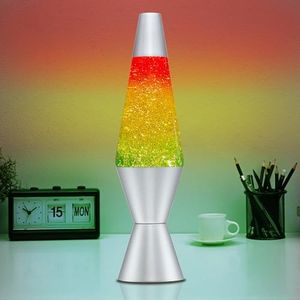36cm Lava Lamp, Silver Glitter Classic Liquid Motion Lamps with 30W Bulb & Aluminum Base, Table Lamp Night Light for Home Decor Living Room Office Bedroom, Yellow Glitter