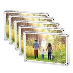 Boxalls Acrylic Photo Frame 10 x 15 cm (4 x 6 inch)-Set of 5, Double Sided Picture Frame with Magnetic, Clear Frameless Desktop Photo Block