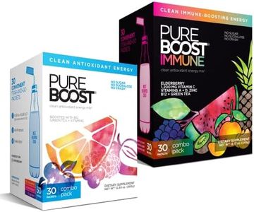 Pureboost Clean Energy and Super Immune Bundle. 60 Stick Packs Boosted with B12, Vitamin C and More. Fruity Combo Pack + Advanced Immune Support, Immune Combo Pack