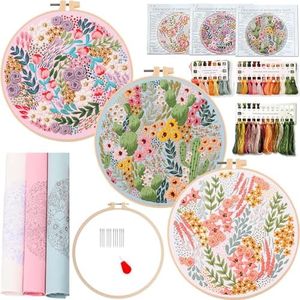 Smart-Feather 3 Pcs Flower Embroidery kit for Beginners, Embroidery Stitch Practice Kits for Adults with Hoop, DIY Art Project Craft Kit (Flower Stitches)