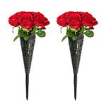 Wehhbtye 2 Pack 13 Inch Memorial Cemetery Floral Cones Decoration-Plastic Floral Vase Holder with Long Spike Stake and Drainage Holes for Gravestone Grave Yard Ground Outdoor Flower Marker