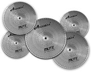 Arborea Mute Cymbal Low Volume Cymbal Pack Silver 14'hihat 16"crash 18'crash 20"ride 5Pcs Drum Practice Cymbal for Drum Set