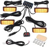 COLFULINE 4x12LEDs Car Strobe Lights, Amber Hazard Warning Beacon Lights, IP68 Waterproof Emergency Flashing Lights with Main Control Box for 12V/24V Universal Trucks, Lorrys, Tractors, Forklift
