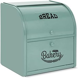 Pitmoly Stainless Steel Bread Box, Double Layer Roll Top Bread Boxes, Large Capacity Food Storage Container for Kitchen Counter, Metal Bread Bin Holder for Countertop 11.8" x 9.6" x 12.8" (Green)
