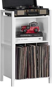 YAHARBO White Record Player Stand, 3-Shelf Vinyl Record Holder with Storage, Vintage Turntable Stand Holds Up to 100 Albums, Record Table with Handle for Living Room, Bedroom, Office