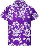 V.H.O. Funky Hawaiian Shirt, Hibiscus, Purple, XL