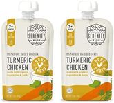 Serenity Kids Bone Broth Puree Made With Organic Veggies | Clean Label Project Purity Award Certified | 3.5 Ounce BPA-Free Pouch | Pasture Raised Turmeric Chicken | 1 Count (Pack of 2)