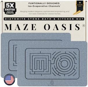 MAZE OASIS - 5X Faster Drying - Premium Stone Bath Mat Set - Engineered Design – Diatomaceous Earth Bathroom Mat & Stone Drying Mat for Kitchen Counter – Non Slip, Engraved Airflow – Serenity Ash 2Pc